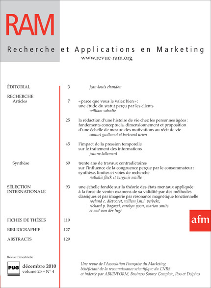 Recherche et Applications en Marketing - 2010 - Volume 25 - n°4 -  - PUG