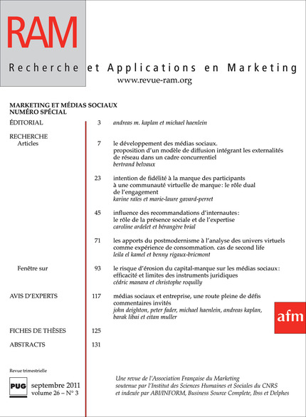 Recherche et applications en marketing - 2011 - volume 26 - n°3 -  - PUG
