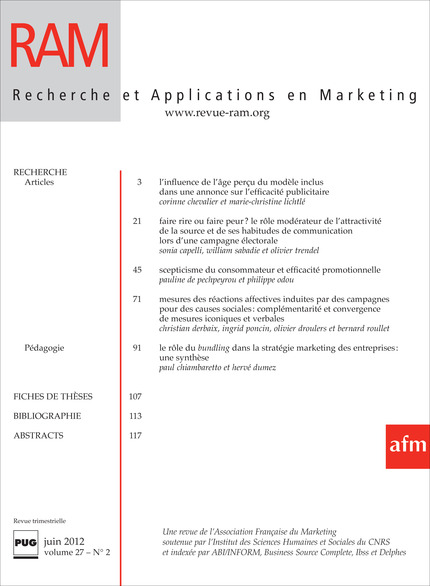 Recherche et applications en marketing 2012 - volume 27 - n°2 -  - PUG